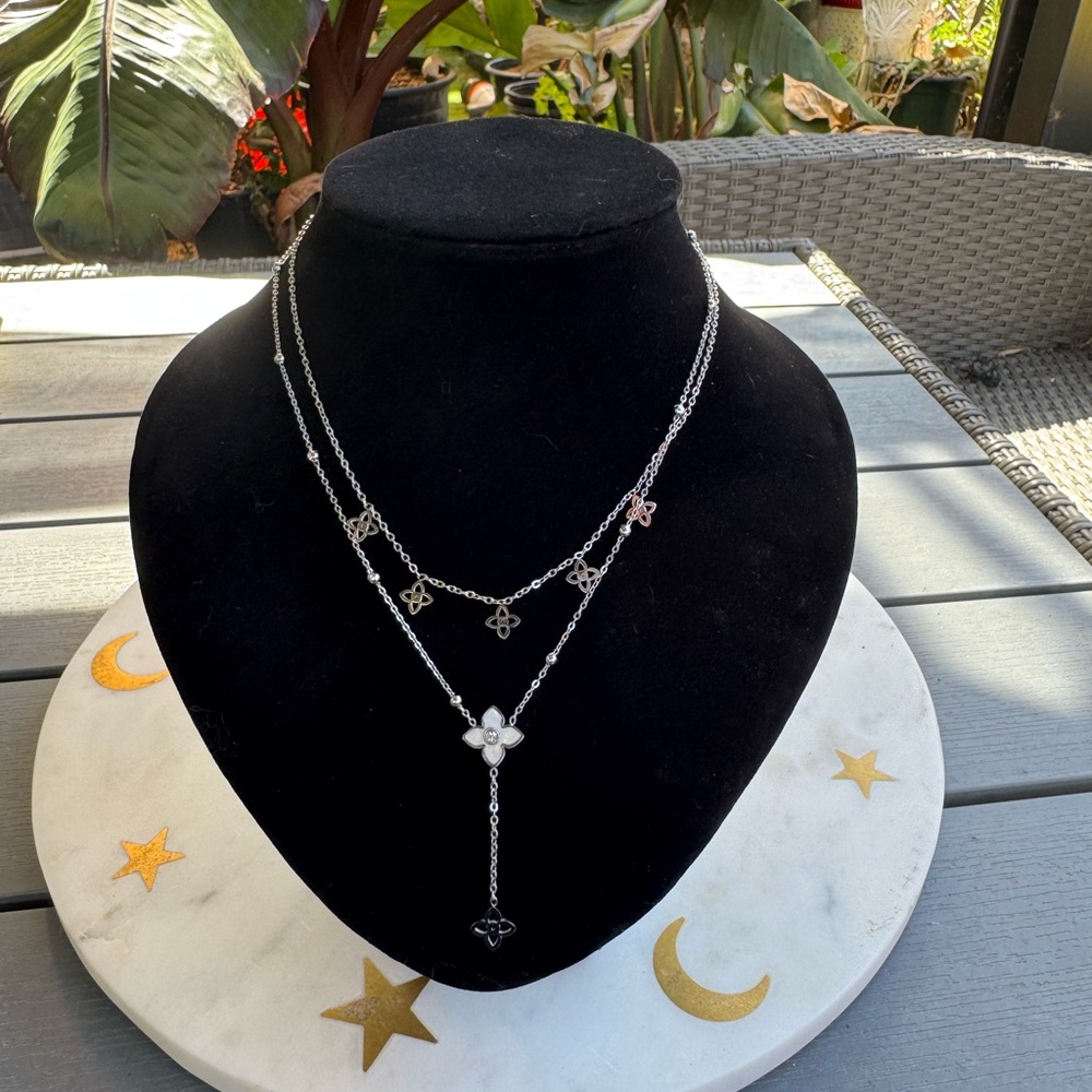 Stainless Steel  Layered Necklace with Pendant and Beads